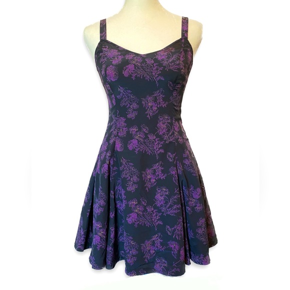 Dresses & Skirts - Vintage Goth Black and Purple Floral Mini Dress